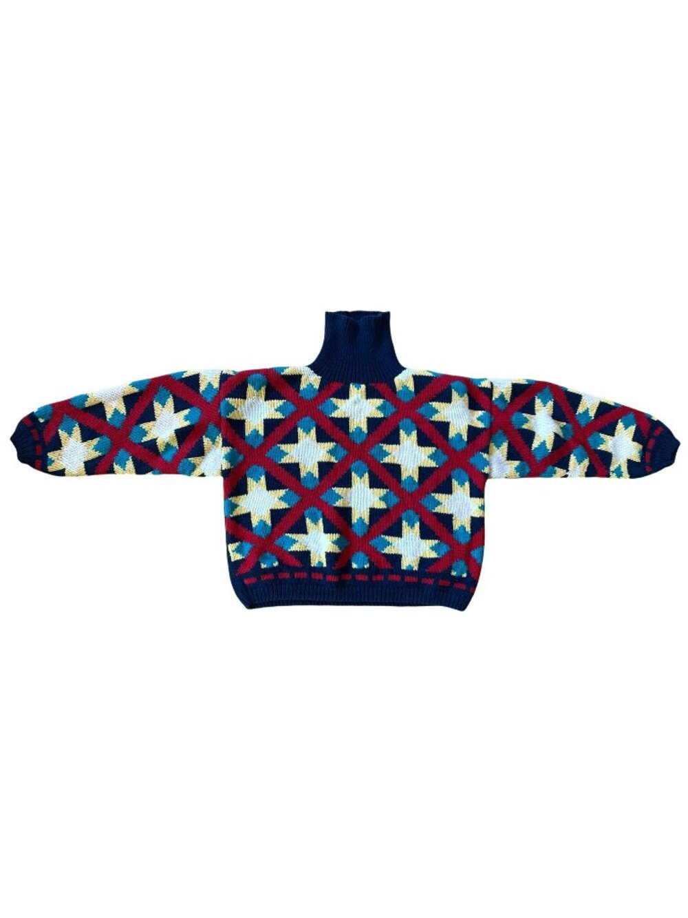 Vintage J Christopher Knit Sweater Star Quilt Christmas Turtleneck 90s Large